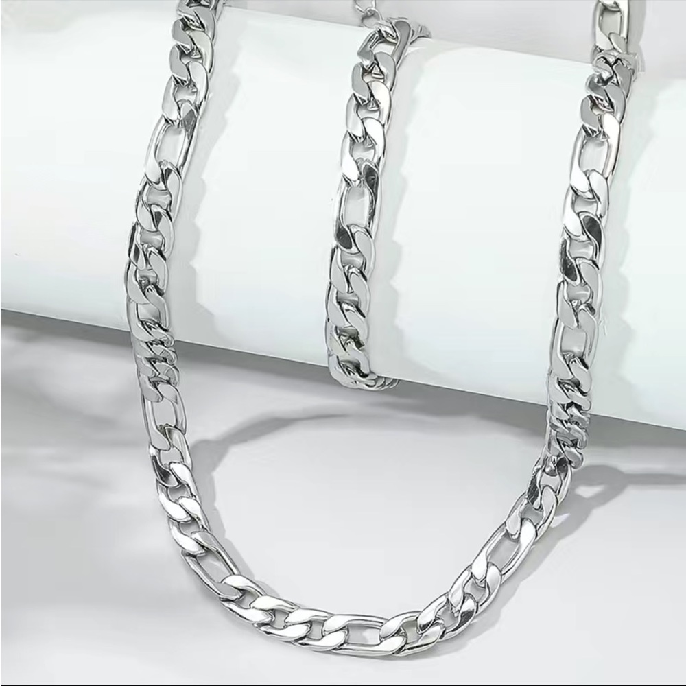 Reeds 4mm X 20” Figaro Necklace And Bracelet Set Stainless Steel Men's Jewelry